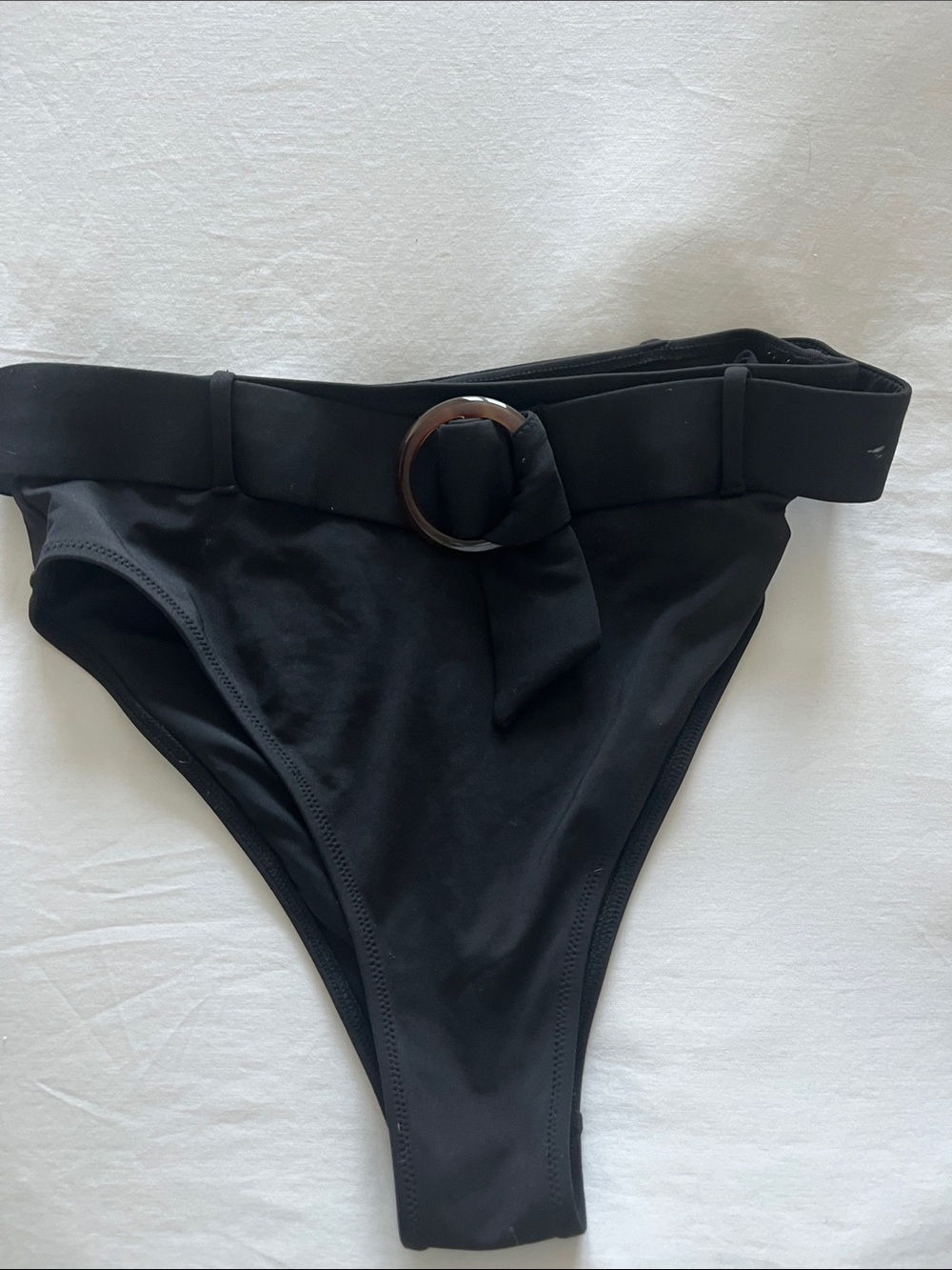 High-Waist Black Bikini Bottom with Belt